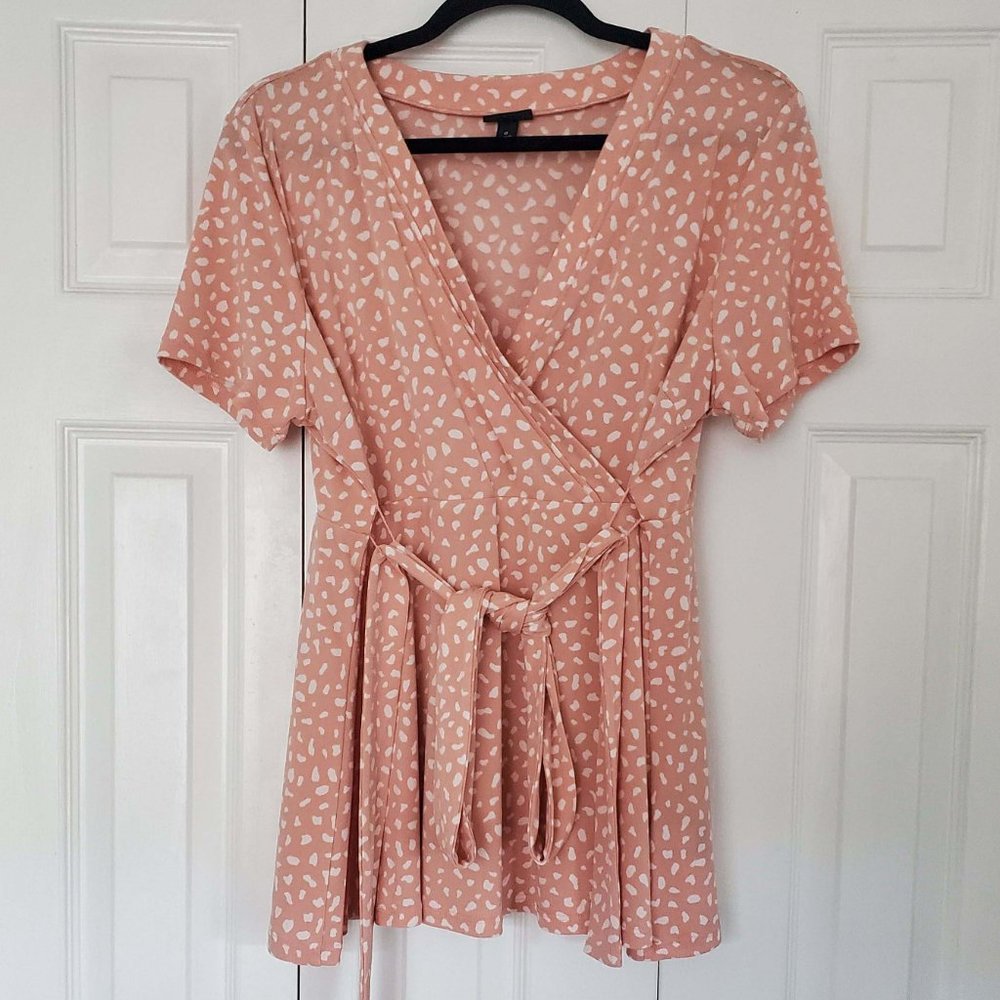 Torrid Pink & White Dots Faux Wrap Top